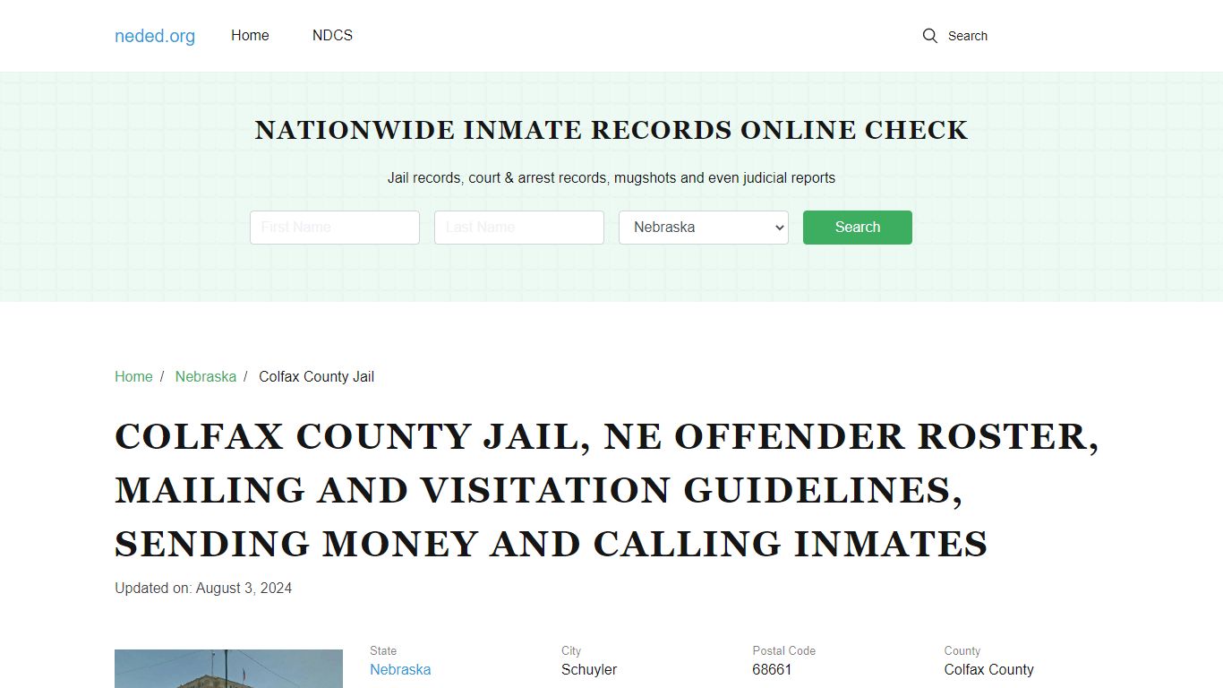 Colfax County Jail, NE: Inmate Search, Visitation & Contact Info