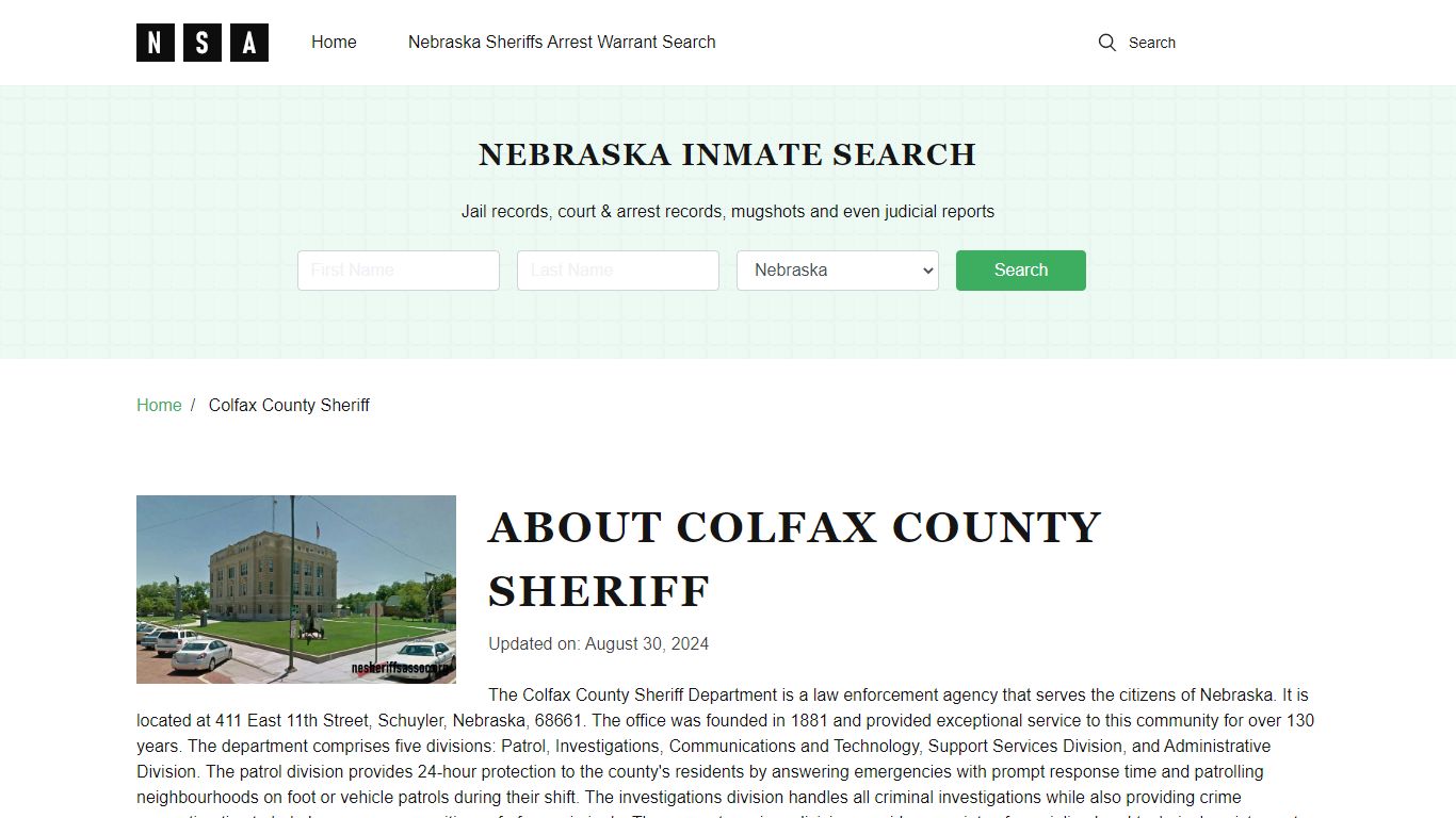 Colfax County Sheriff , Nebraska and County Jail Information